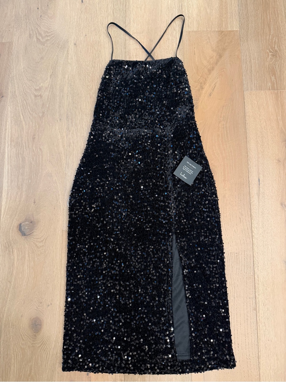 Lulu's Black Sequin Spaghetti Strap Dress